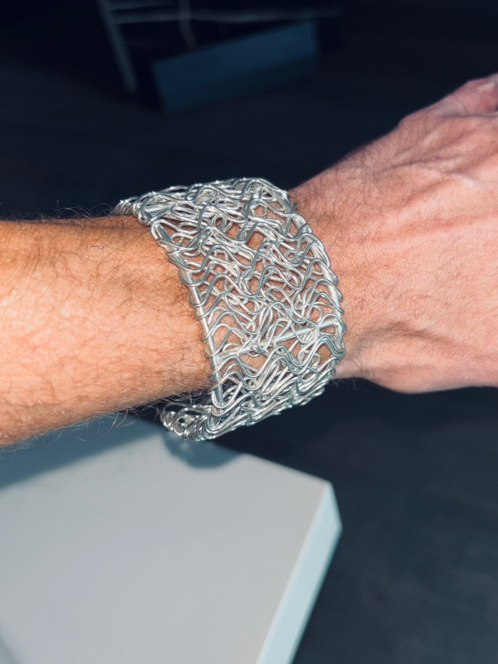 Silver Mesh Wire Cuff Bracelet - Modern Men’s Accessory - Picture 6 of 6